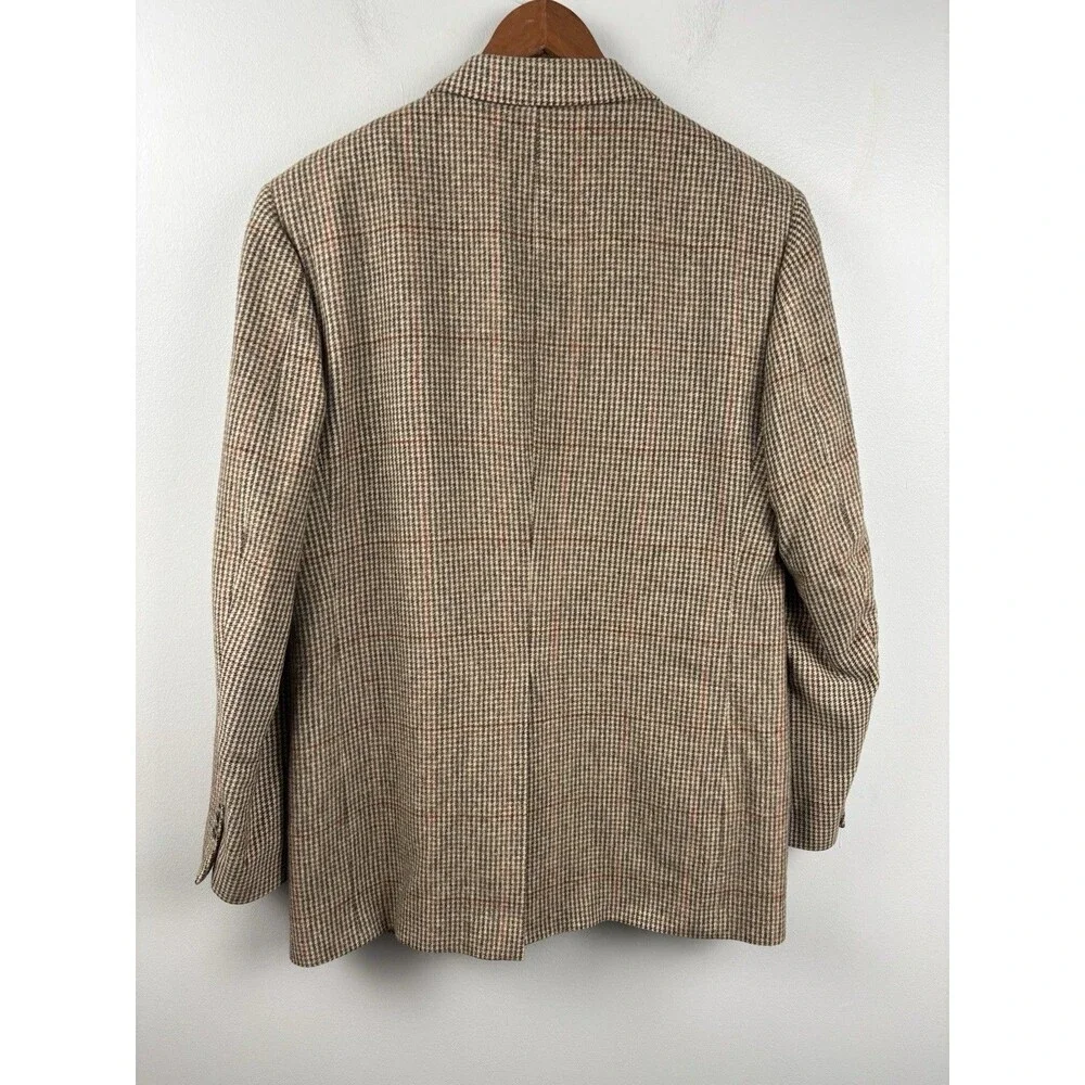 Vintage Orvis 100% Camel Hair Blazer Men's 38R Houndstooth Plaid Sport Coat